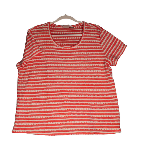 Chico's Tops - Chicos Knit Top Womens 3 or XL Orange White Ribbon Stretch Short Sleeve